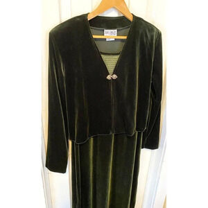 Vintage Velvet Crochet Green Maxi Dress Long Sleeved Jacket Whimsigoth Romantic